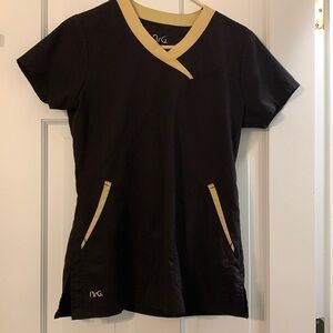 Nrg by Barco S scrub set, black with yellow detail on top, pants & top